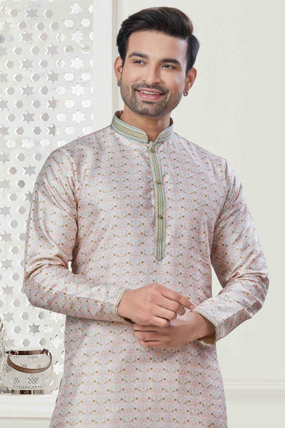 Cream Colour Digital Print Silk Kurta Pajama VSKP1113418