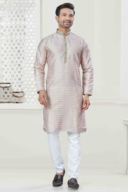 Cream Colour Digital Print Silk Kurta Pajama VSKP1113418