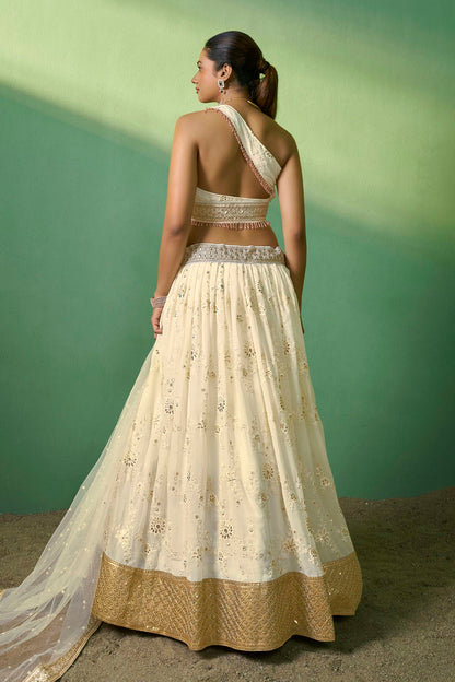 Cream Colour Embroidery Georgette Lehenga Choli VSLD1080778