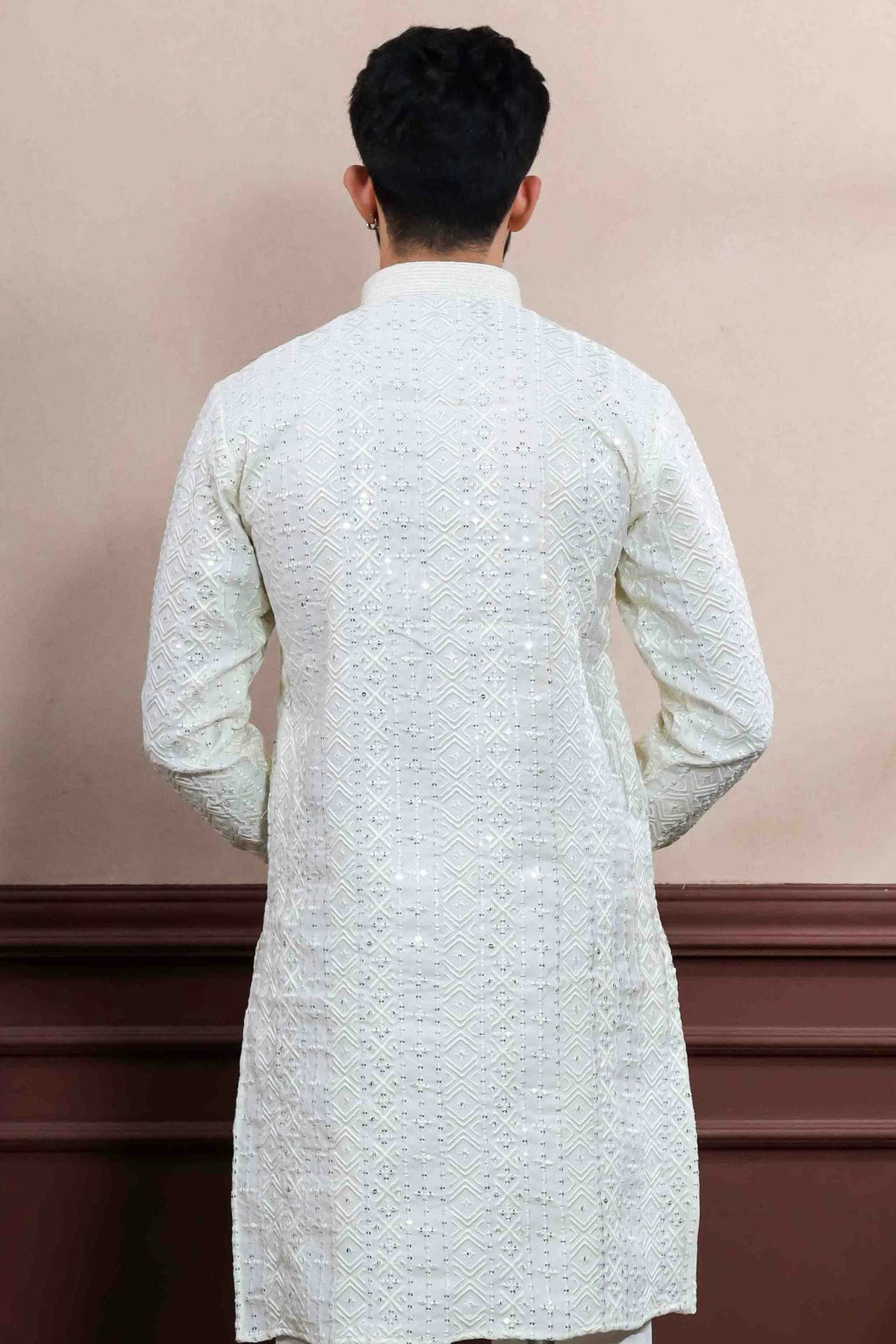 Cream Colour Embroidery Viscose Kurta Pajama VSKP1113415