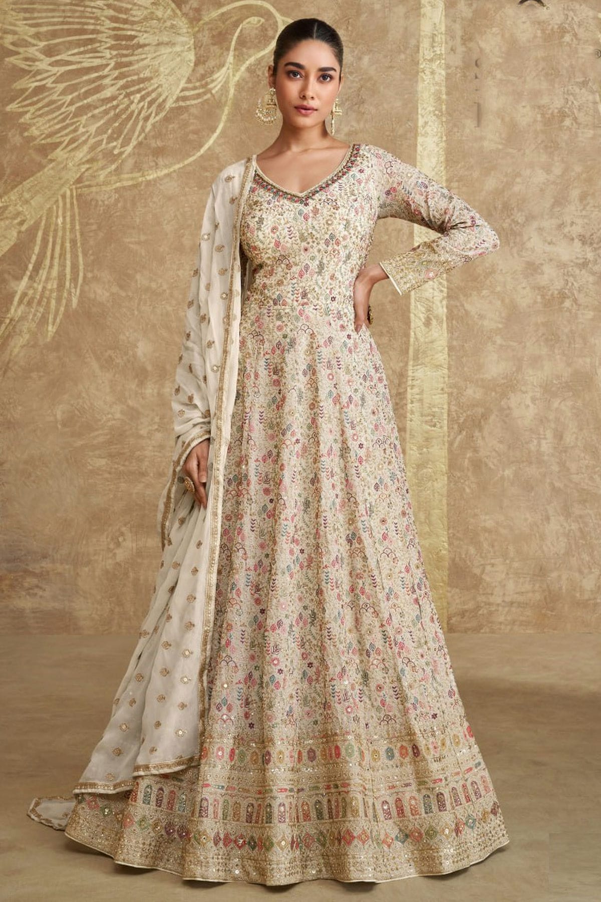 Cream Colour Gerogette Anarkali Suit