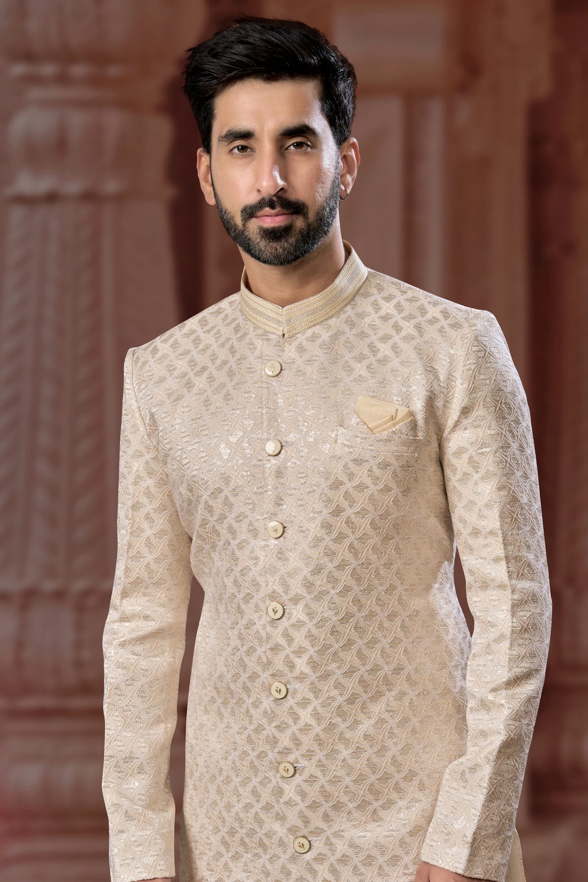 Cream Colour Jacquard Sherwani VSSH1040550