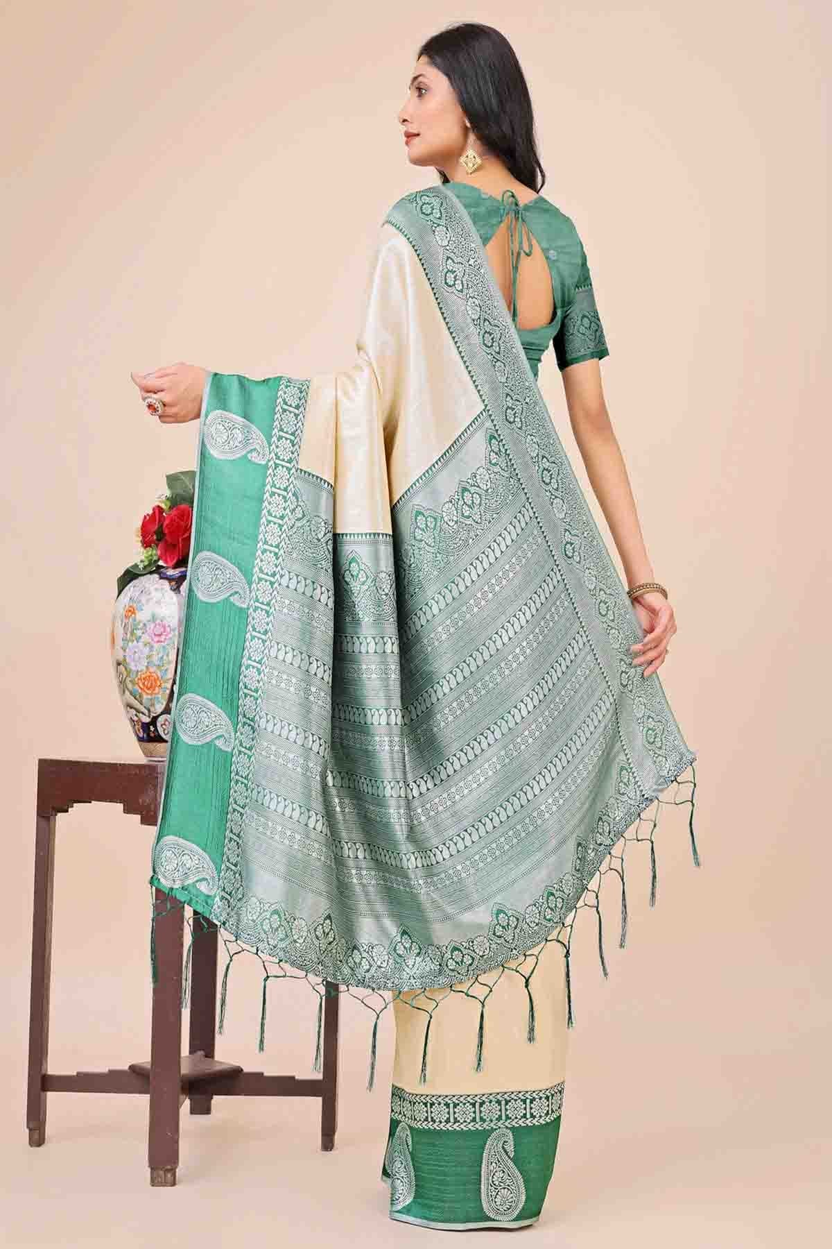 Cream Colour Lichi Silk Woven Traditional Sarees VSSD1113739