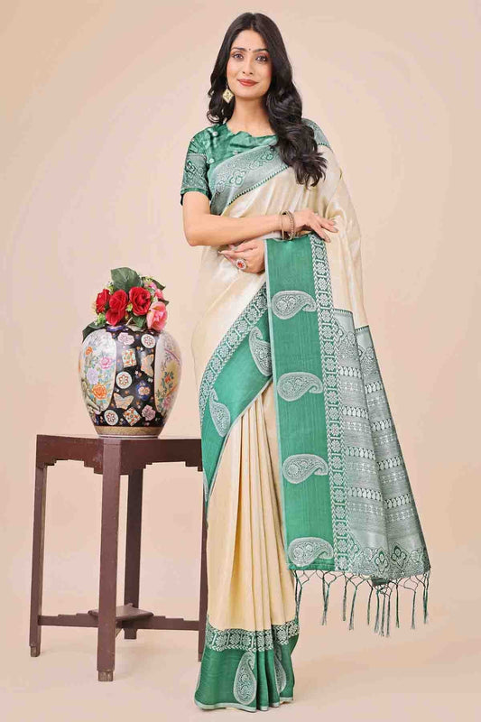 Cream Colour Lichi Silk Woven Traditional Sarees VSSD1113739