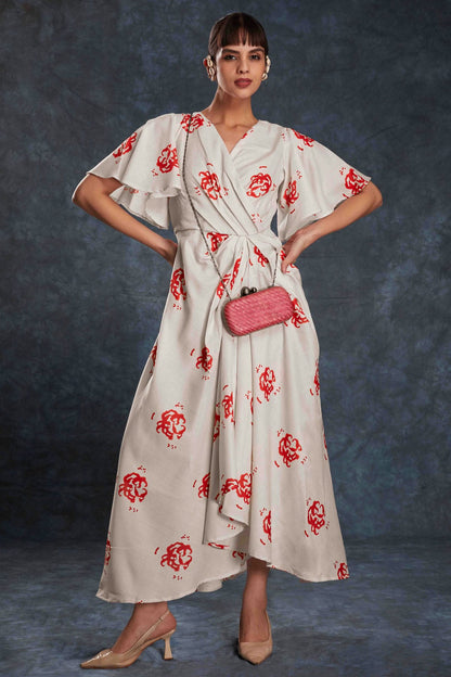 Cream Colour Linen Maxi Dress VSTP1080947