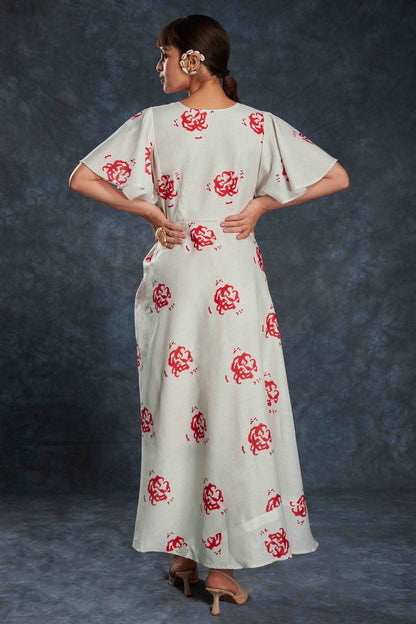 Cream Colour Linen Maxi Dress VSTP1080947