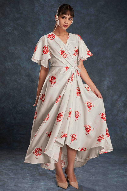 Cream Colour Linen Maxi Dress VSTP1080947