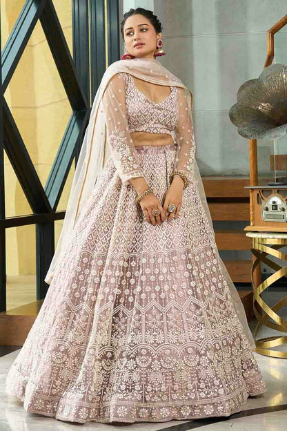 Cream Colour Net Semi Stitched Lehenga Choli VSLC1170097