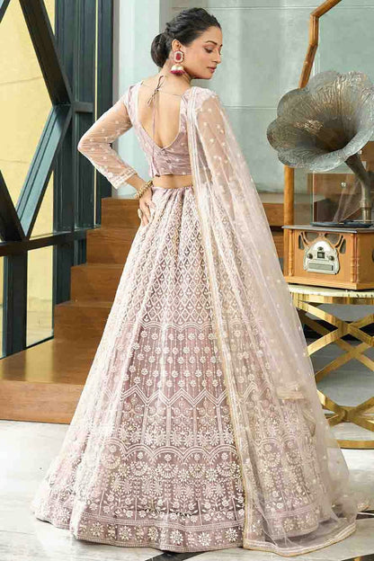 Cream Colour Net Semi Stitched Lehenga Choli VSLC1170097