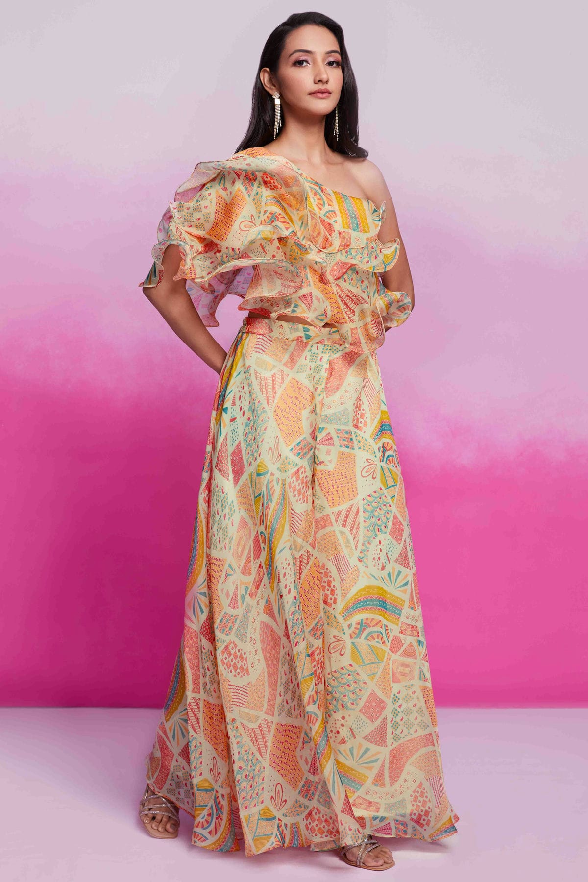 Cream Colour Organza Co-Ord Set VSTP1080939