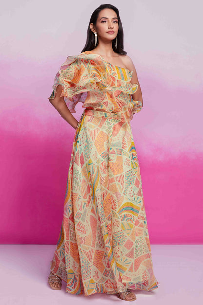 Cream Colour Organza Co-Ord Set VSTP1080939