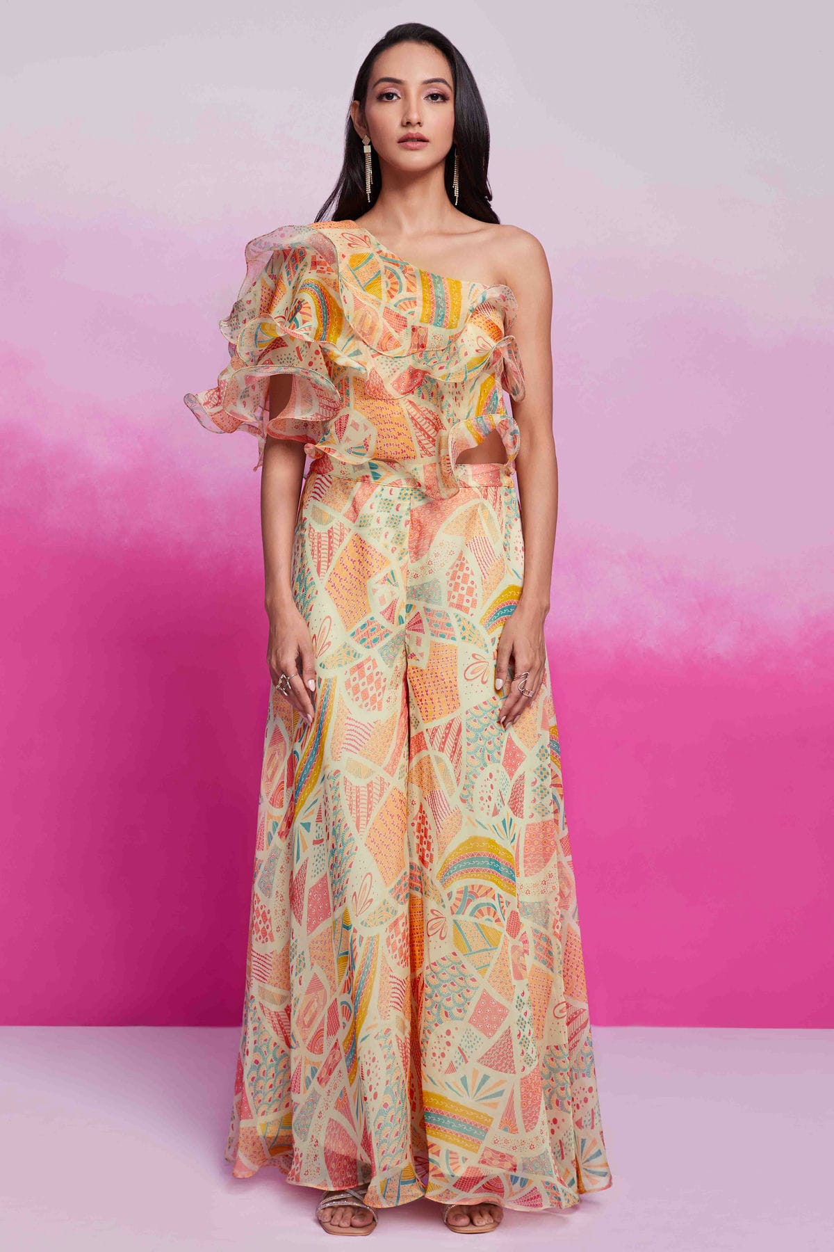 Cream Colour Organza Co-Ord Set VSTP1080939