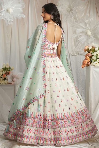 Cream Colour Organza Embroidery Lehenga Choli VSLC1111353