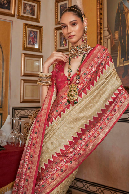 Cream Colour Sigma Silk Patola Print Saree VSSD1290059