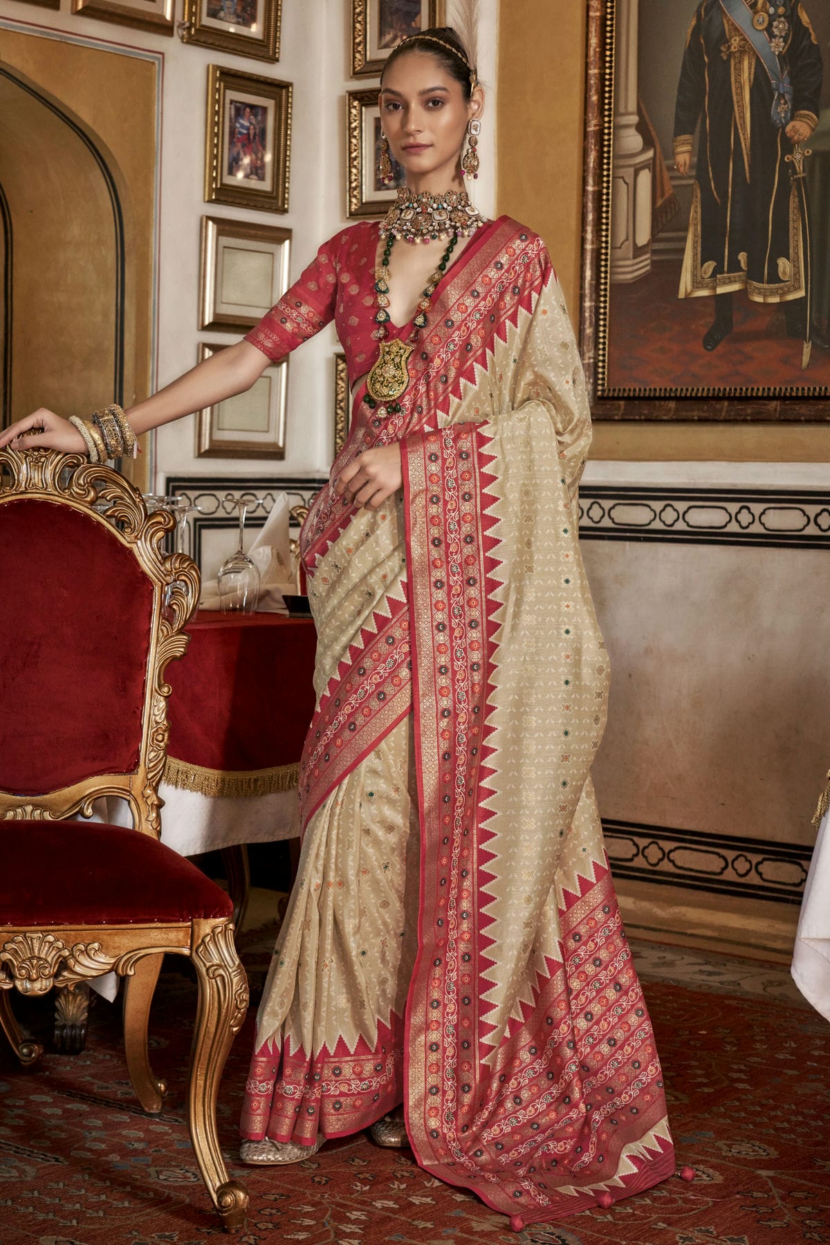 Cream Colour Sigma Silk Patola Print Saree