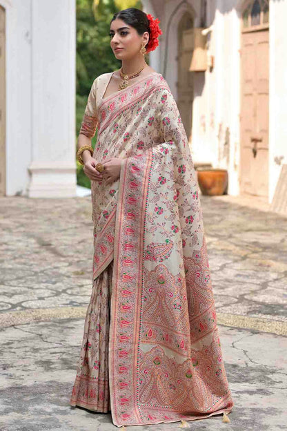 Cream Colour Silk Traditional Saree
