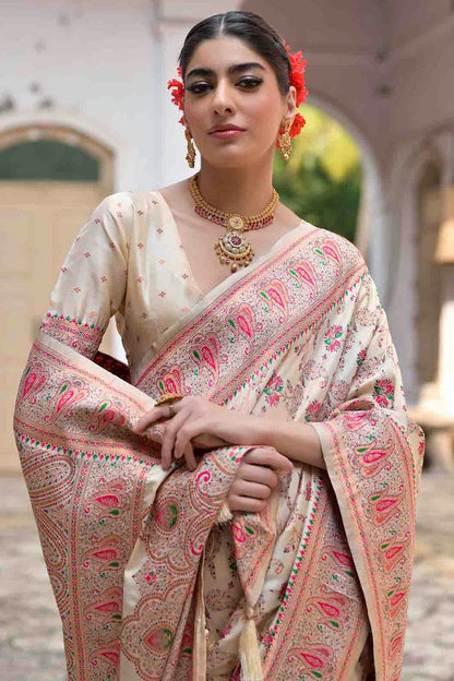 Cream Colour Silk Traditional Saree