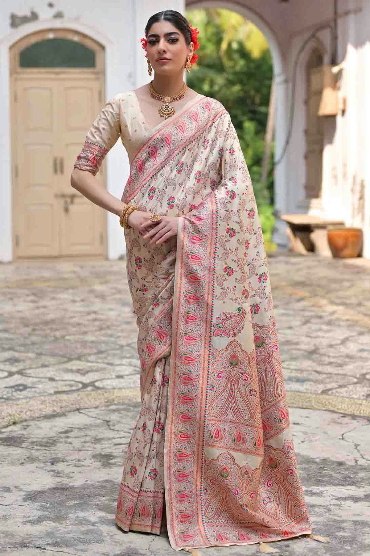 Cream Colour Silk Traditional Saree VSSD1260047