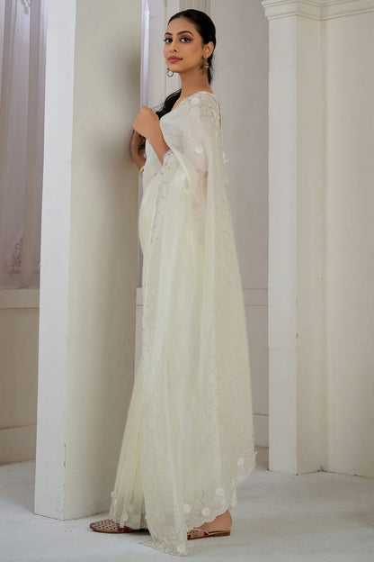 Cream Colour Soft Organza Designer Saree VSSD1121874