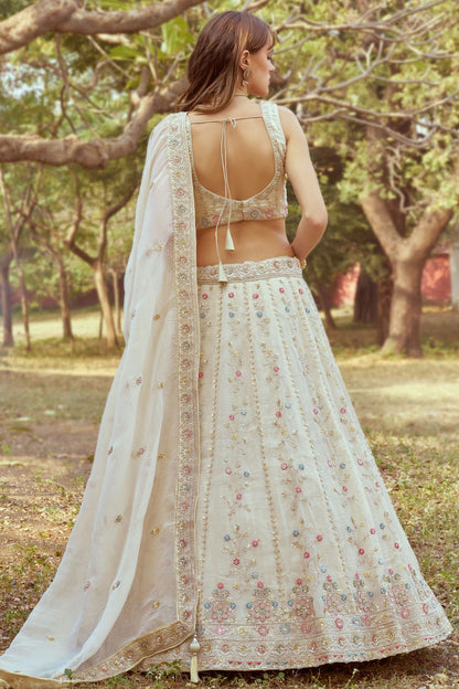 Cream Colour Tissue Embroidery Lehenga Choli VSLC1111385