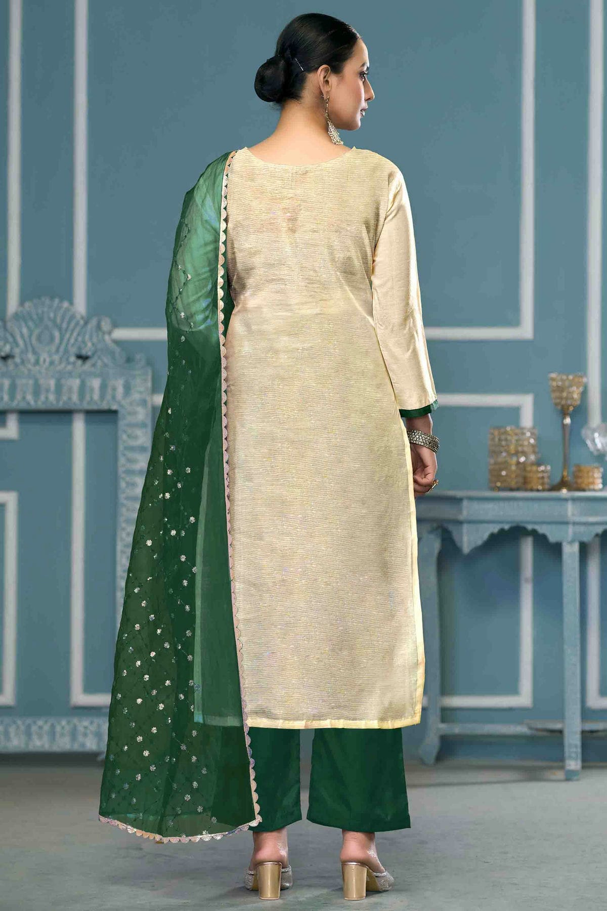 Cream Colour Viscose Banarasi Pant Style Suit VSSM1113241