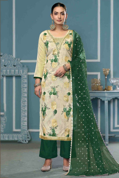 Cream Colour Viscose Banarasi Pant Style Suit VSSM1113241