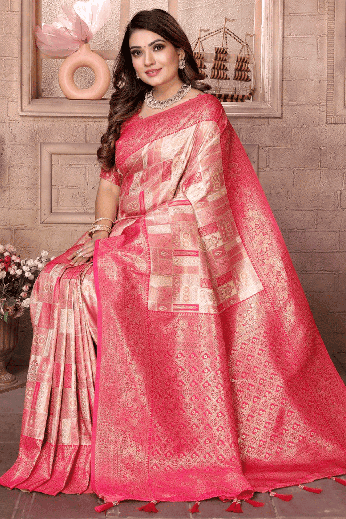 Cream Colour Woven Work Banarasi Chaturi Silk Traditional Saree
