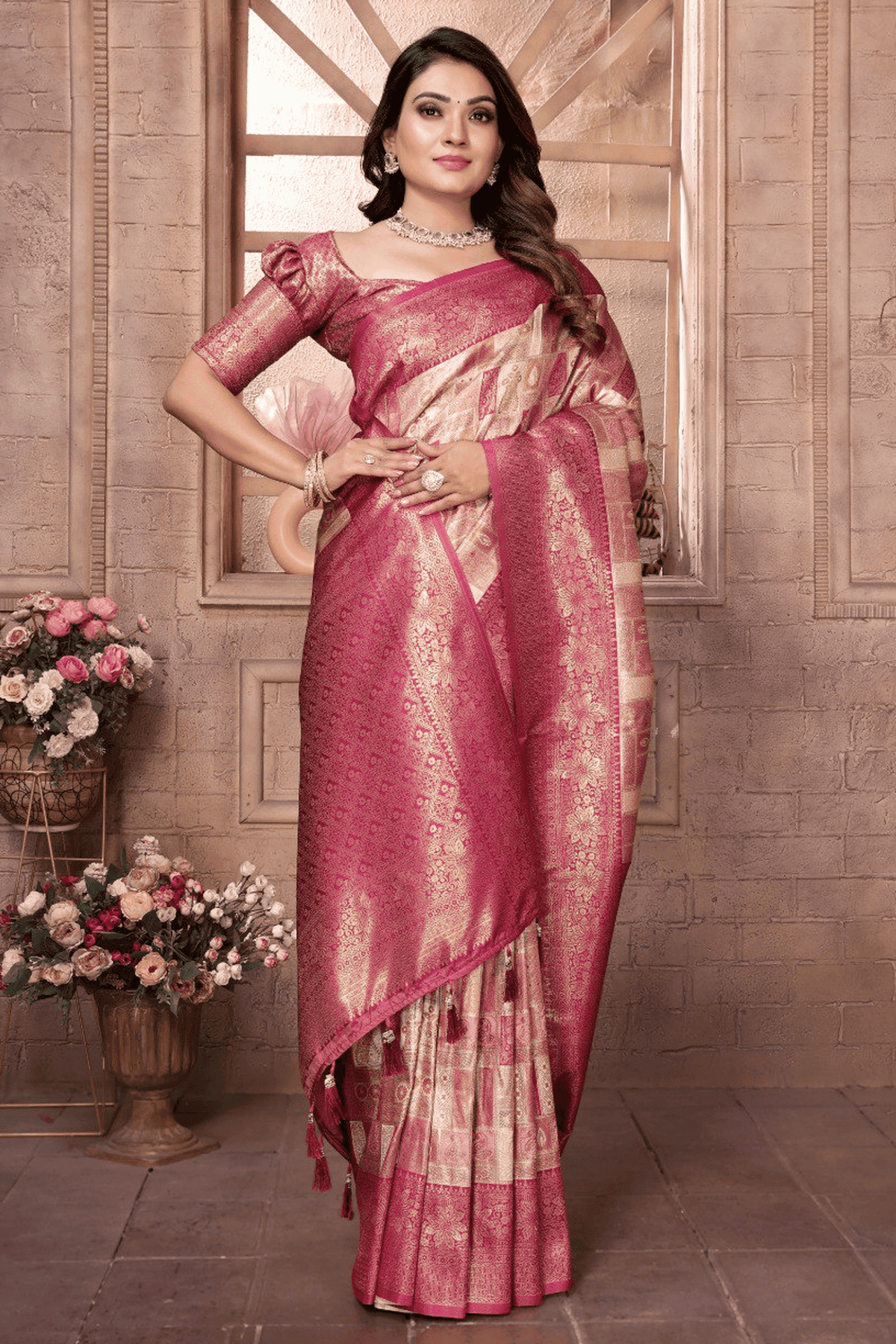 Cream Colour Woven Work Banarasi Chaturi Silk Traditional Saree