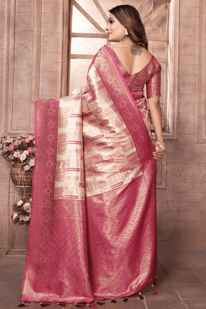 Cream Colour Woven Work Banarasi Chaturi Silk Traditional Saree
