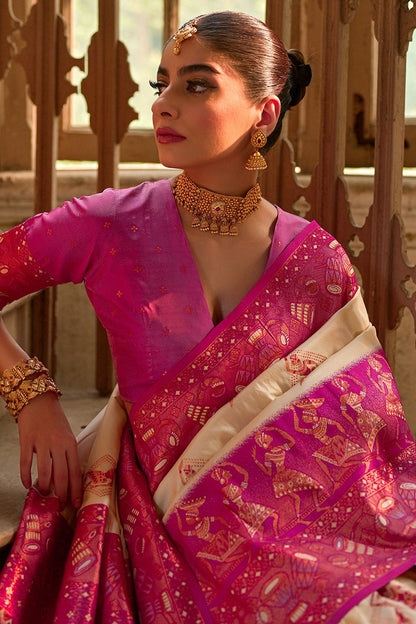 Cream Colour Woven Work Banarasi Silk Saree