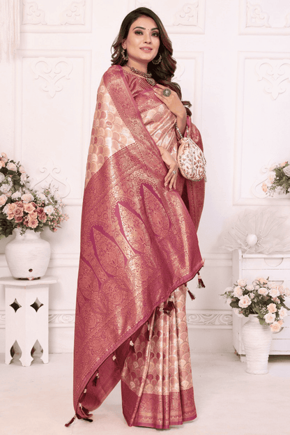 Cream Colour Woven Work Banarasi Silk Traditional Saree