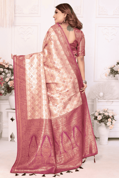 Cream Colour Woven Work Banarasi Silk Traditional Saree