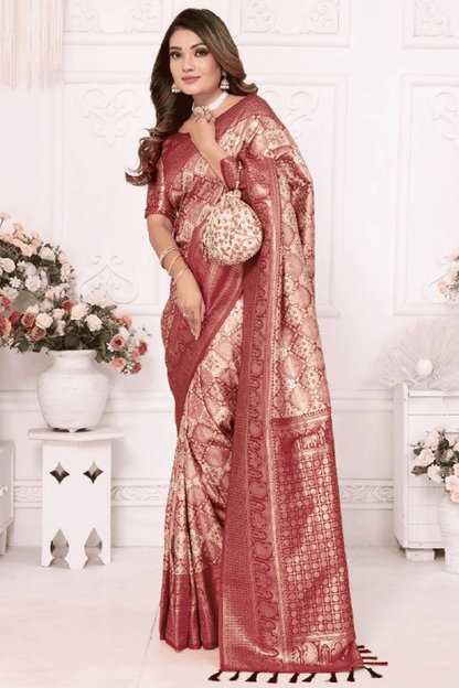 Cream Colour Woven Work Banarasi Silk Traditional Saree