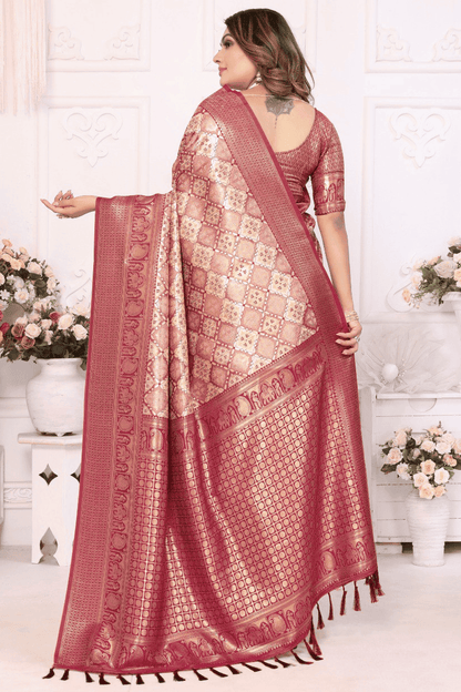 Cream Colour Woven Work Banarasi Silk Traditional Saree