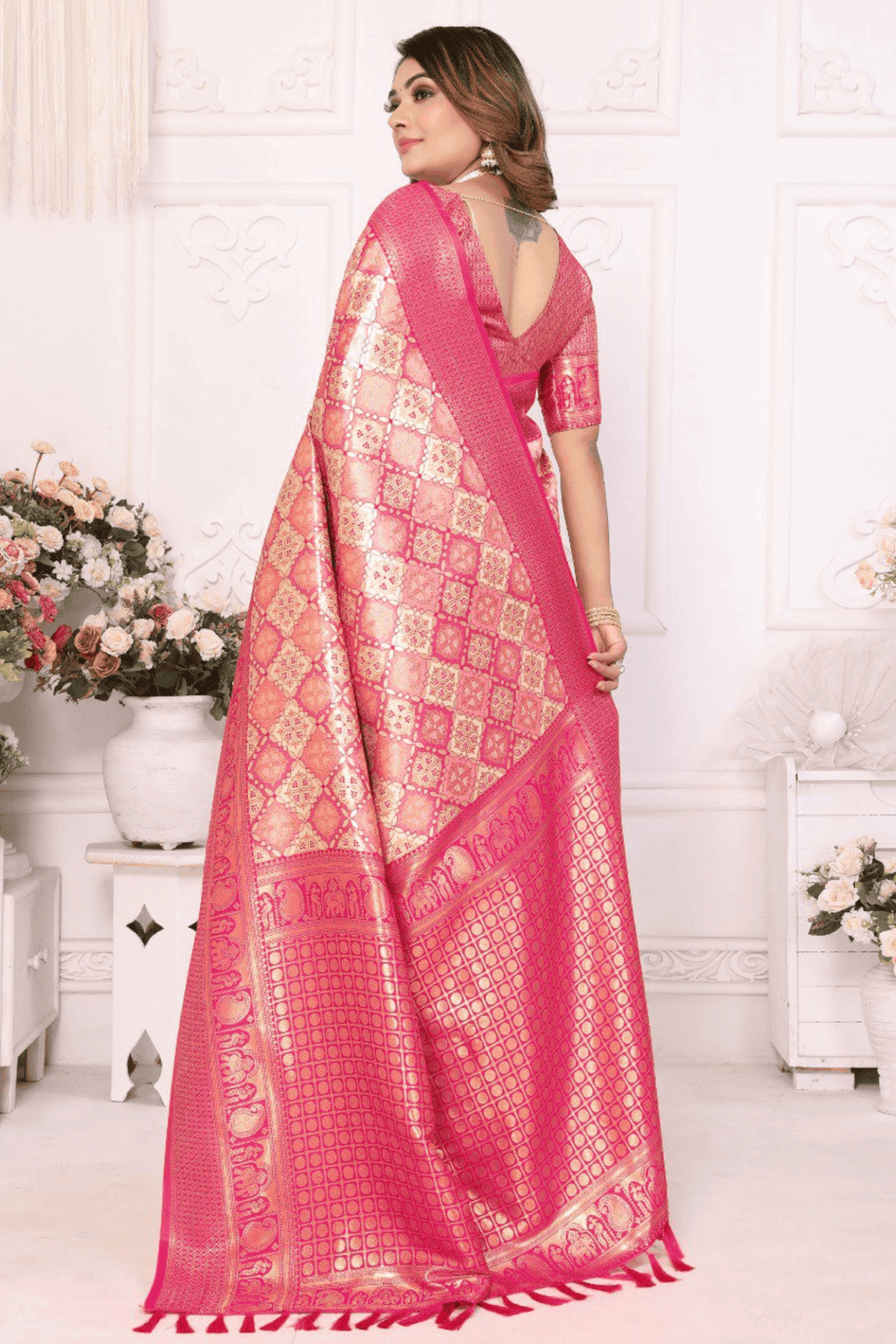 Cream Colour Woven Work Banarasi Silk Traditional Saree