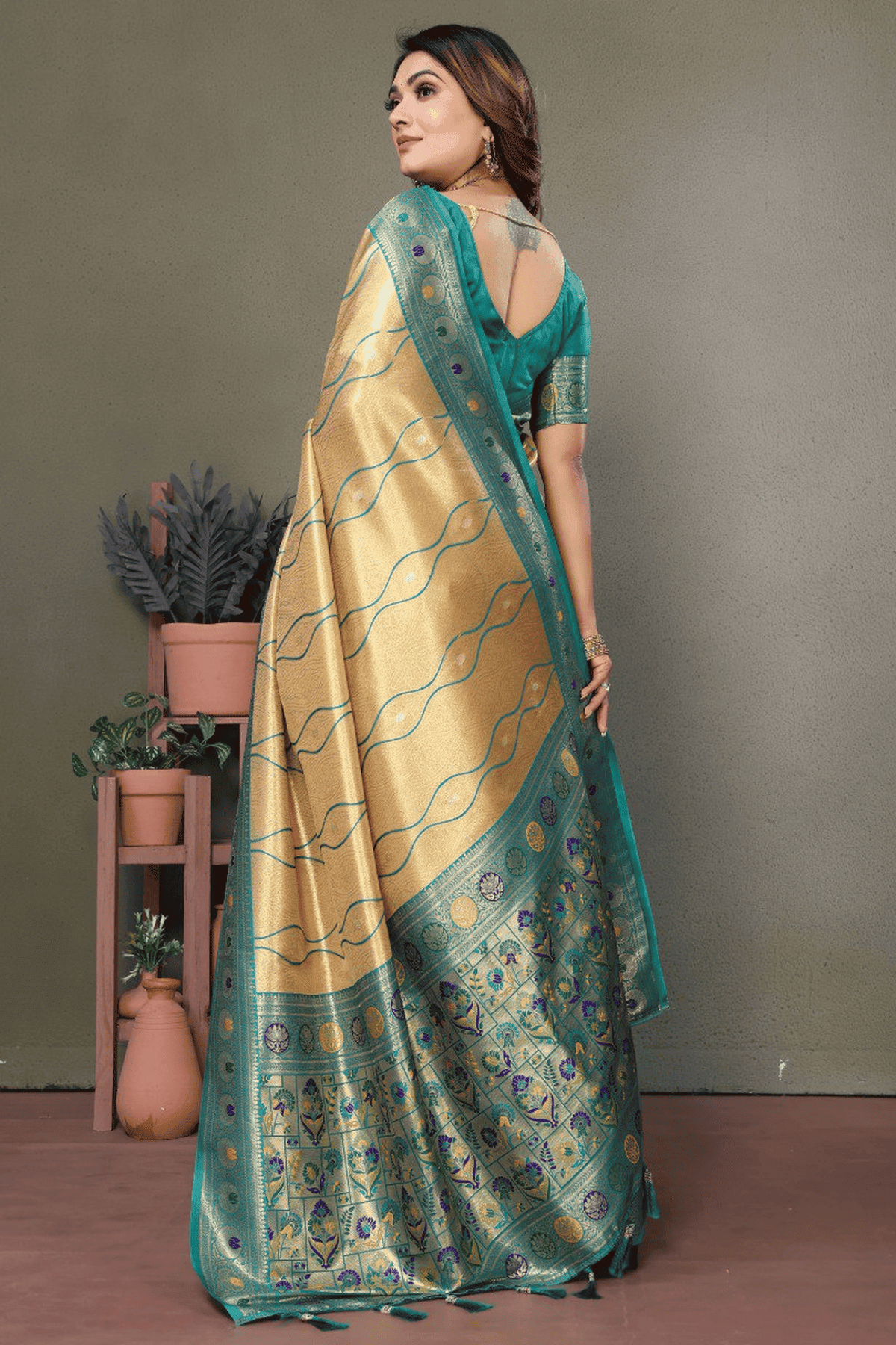 Cream Colour Woven Work Pure Banarasi Tissue Silk Traditional Saree