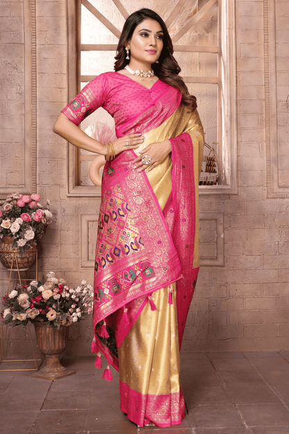 Cream Colour Woven Work Pure Banarasi Tissue Silk Traditional Saree
