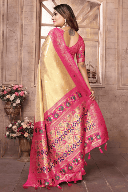 Cream Colour Woven Work Pure Banarasi Tissue Silk Traditional Saree