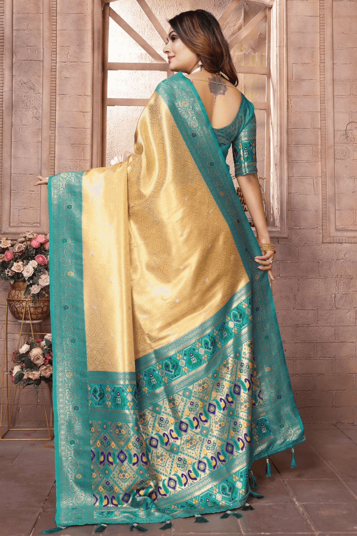 Cream Colour Woven Work Pure Banarasi Tissue Silk Traditional Saree