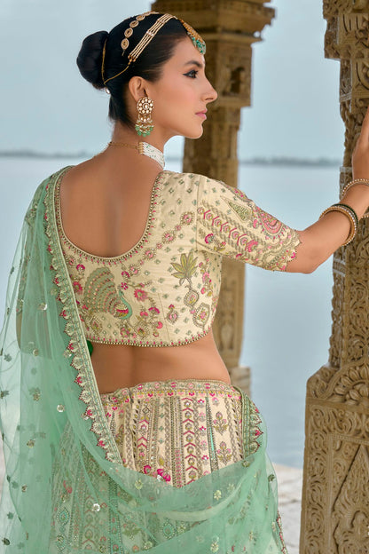 Cream Embroidery Silk Lehenga Choli VSLC1290127