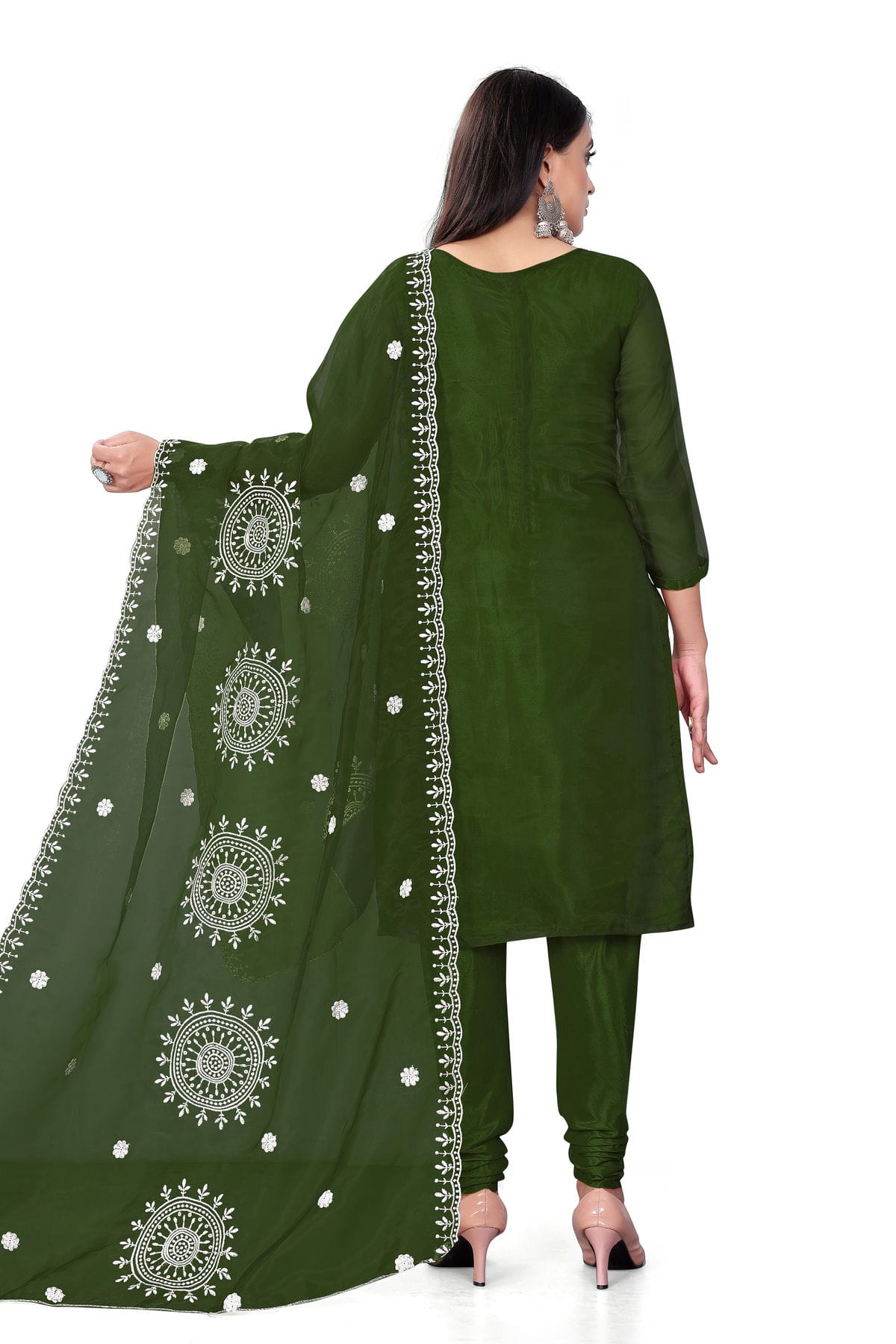 Dark Green Colour Unstitched Organza Churidar Suit VSUS1160705