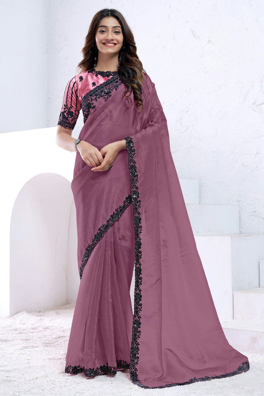 Dark Mauve Colour Crush Silk Designer Saree