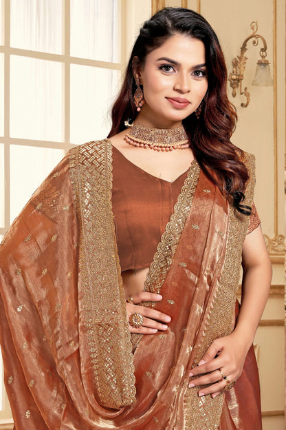 Dusty Peach Colour Burberry Silk Designer Saree VSSD1121847