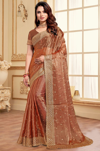 Dusty Peach Colour Burberry Silk Designer Saree