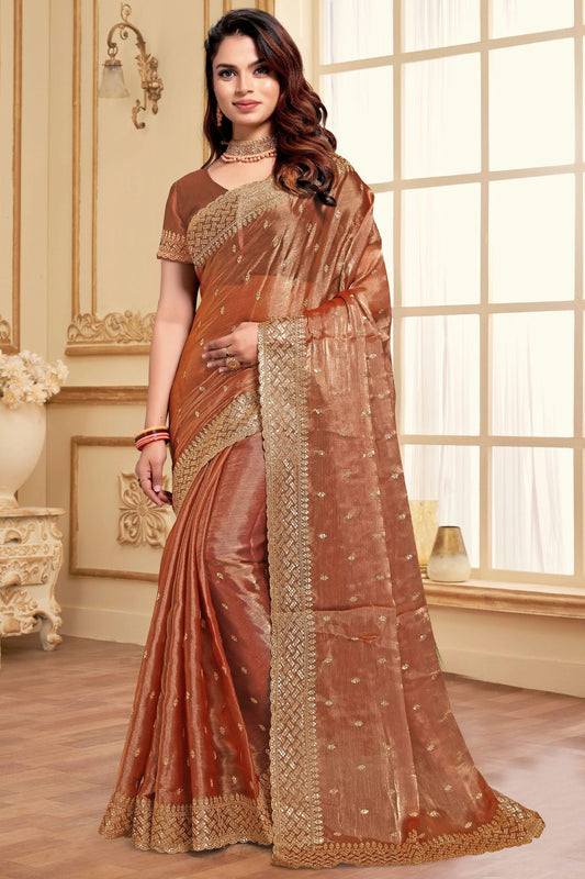 Dusty Peach Colour Burberry Silk Designer Saree