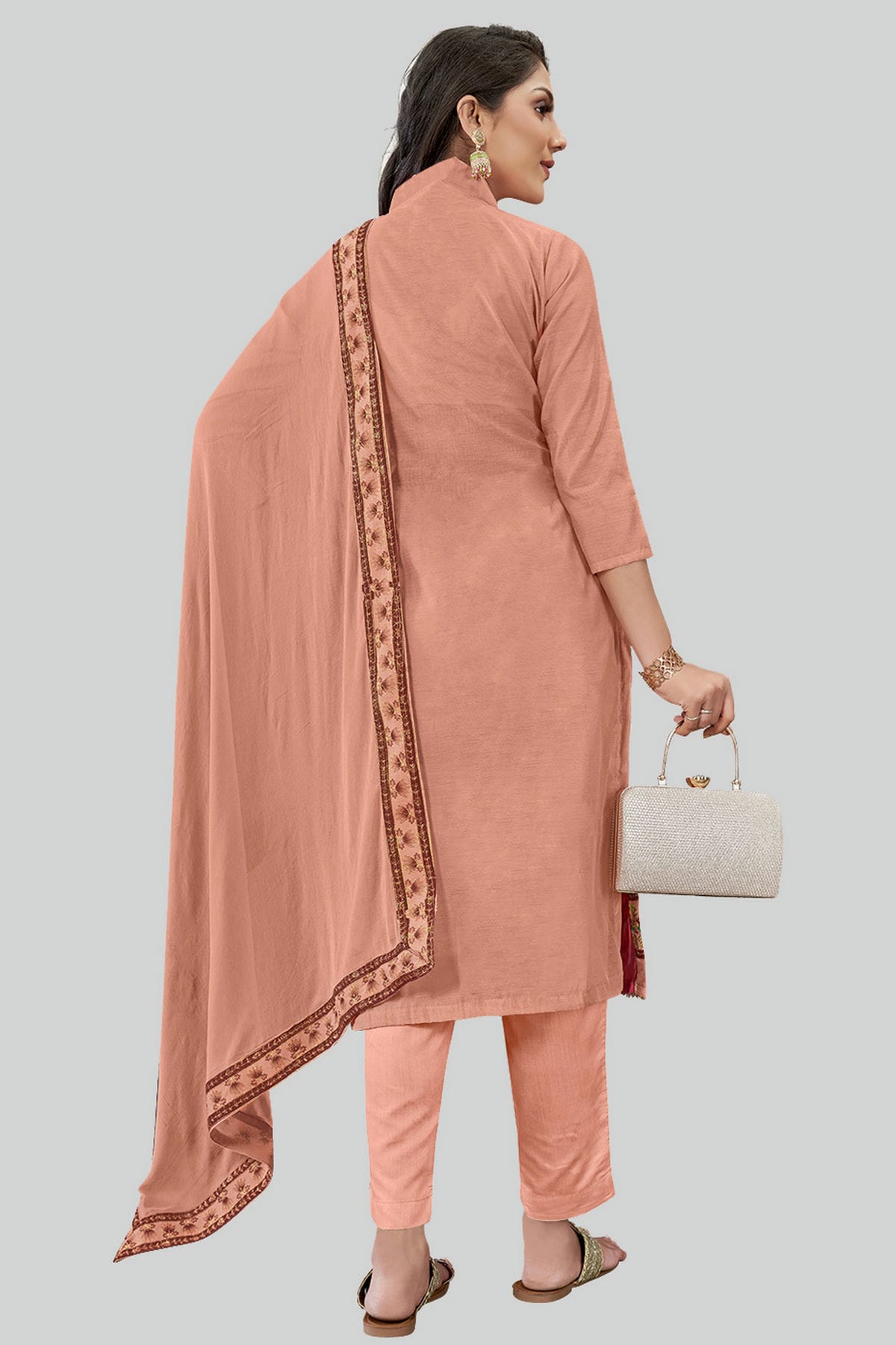 Dusty Pink Colour Chanderi Silk Pant Style Suit VSSM1110598