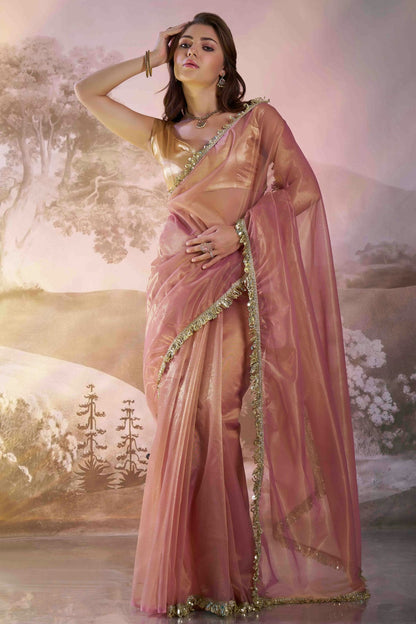 Dusty Pink Colour Twill Net Designer Saree VSSD1113019