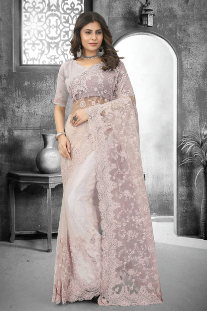 Dusty Peach Colour Net Saree