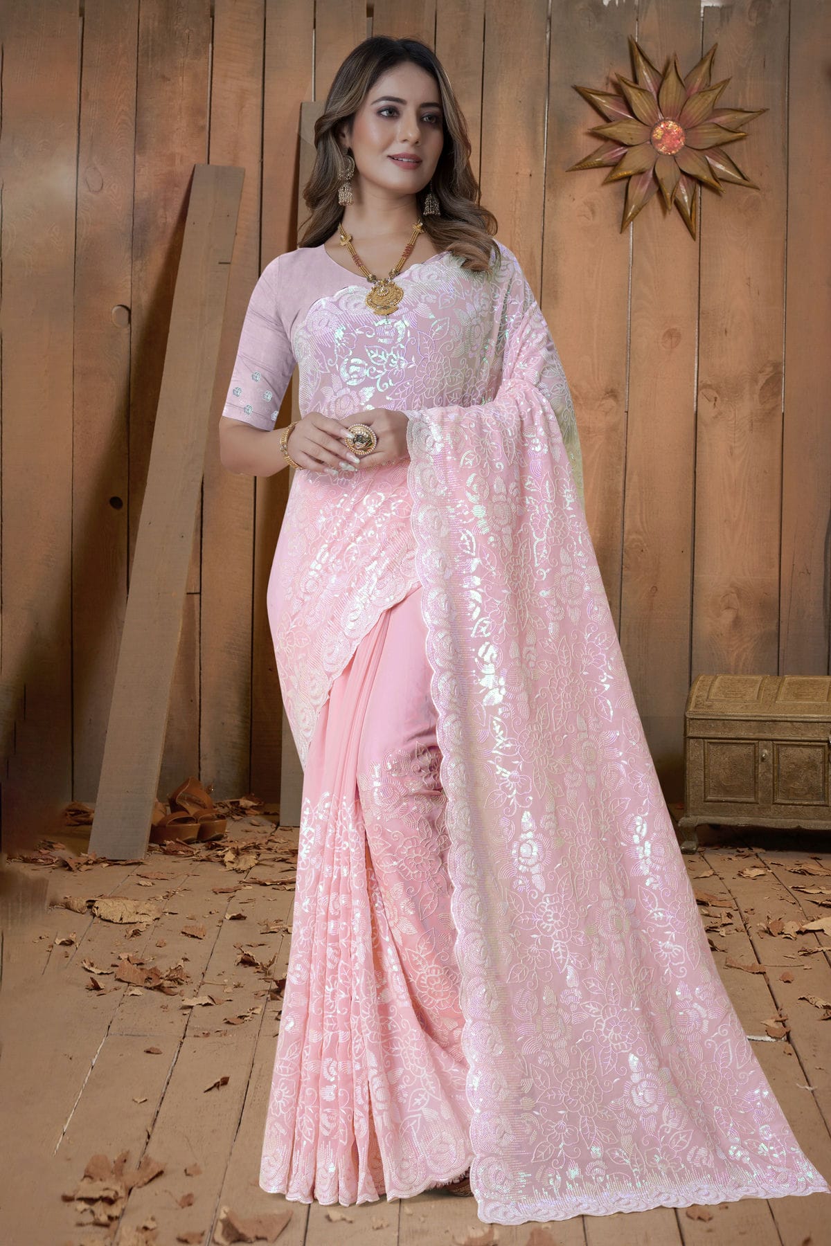 Dusty Pink Colour Georgette Saree
