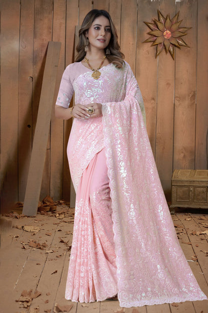 Dusty Pink Colour Georgette Saree